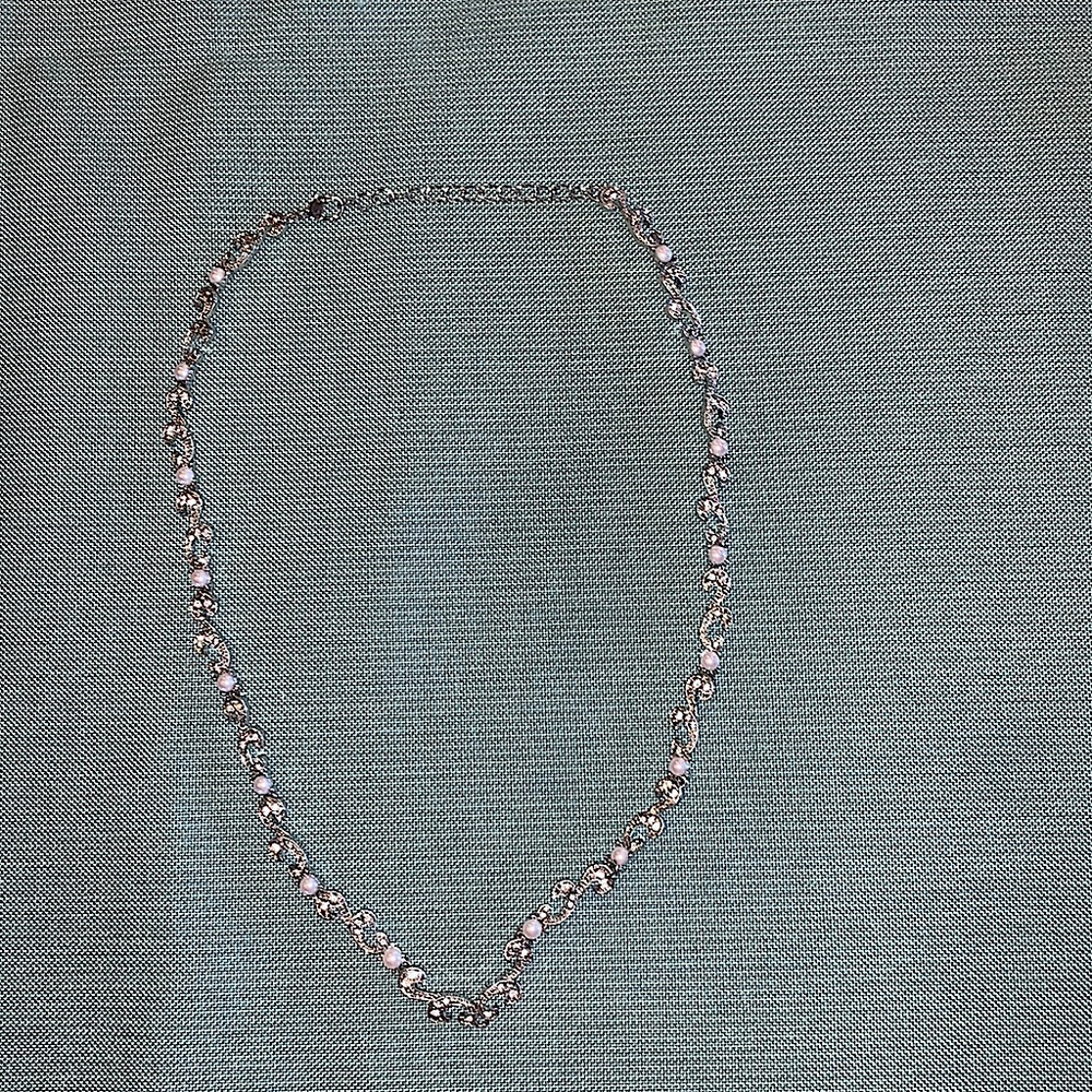Pearl and rhinestone silver necklace and earrings set